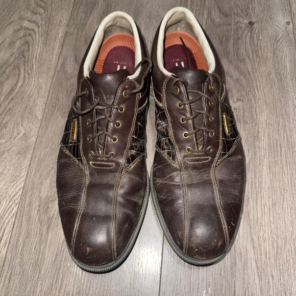 Footjoy Dryjoys Brown Optiflex Leather Golf Shoes Men Size 11.5 M 53622 Croc - Picture 5 of 7